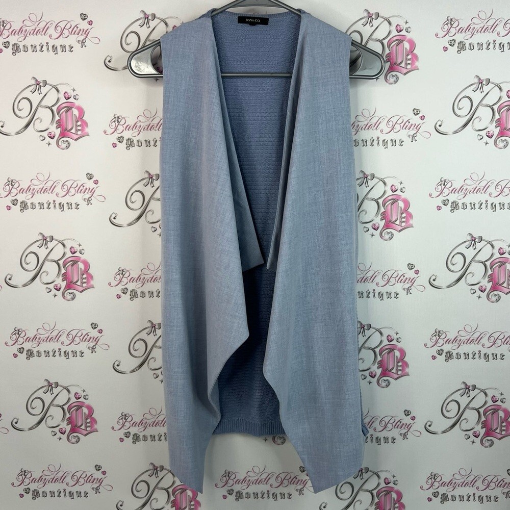RW&CO. Cardigan vest knit light Soft Blue Knit Cardigan flowy waterfall